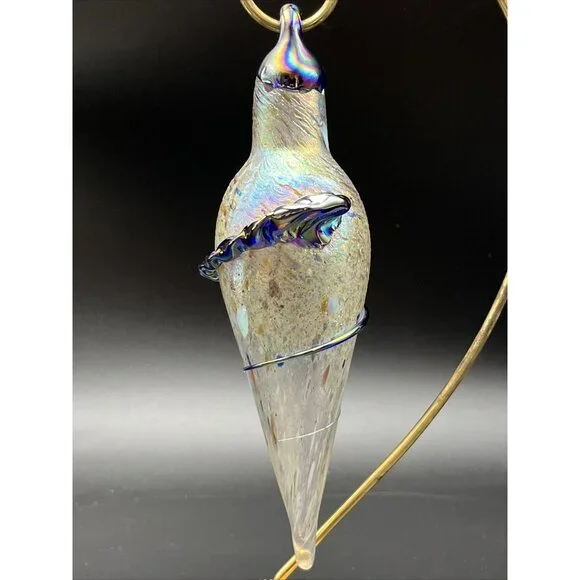 Hand Blown Art Glass Iridescent Oil Slick Plum Bob Teardrop Ornament Sun Catcher - Picture 2 of 14